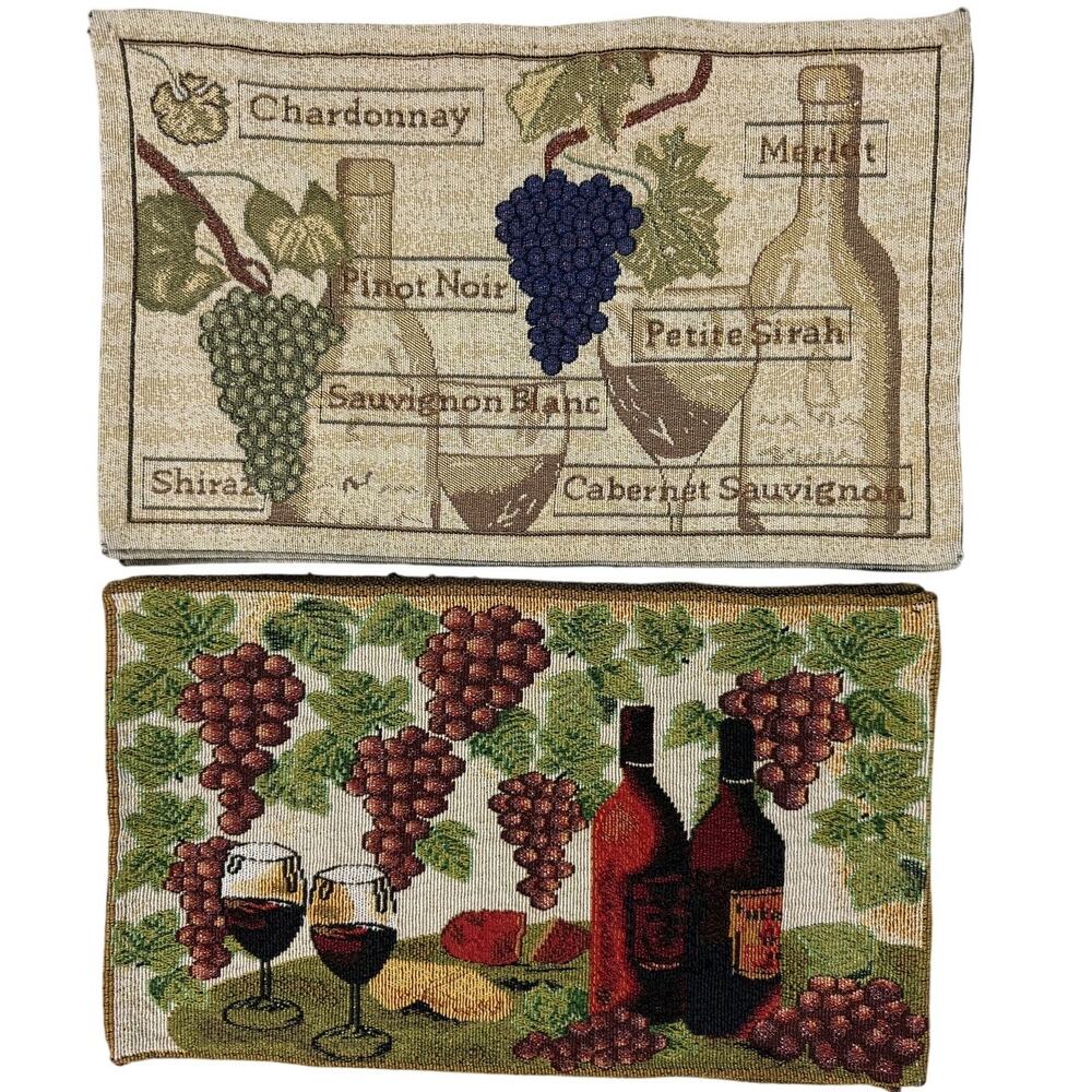 Vintage 90s Wine Grapes Tapestry Placemats Set of 8 Two Designs 18.5x11.5
